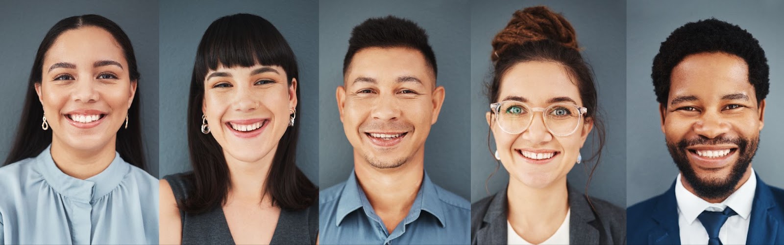 a collage of people posing for corporate headshots