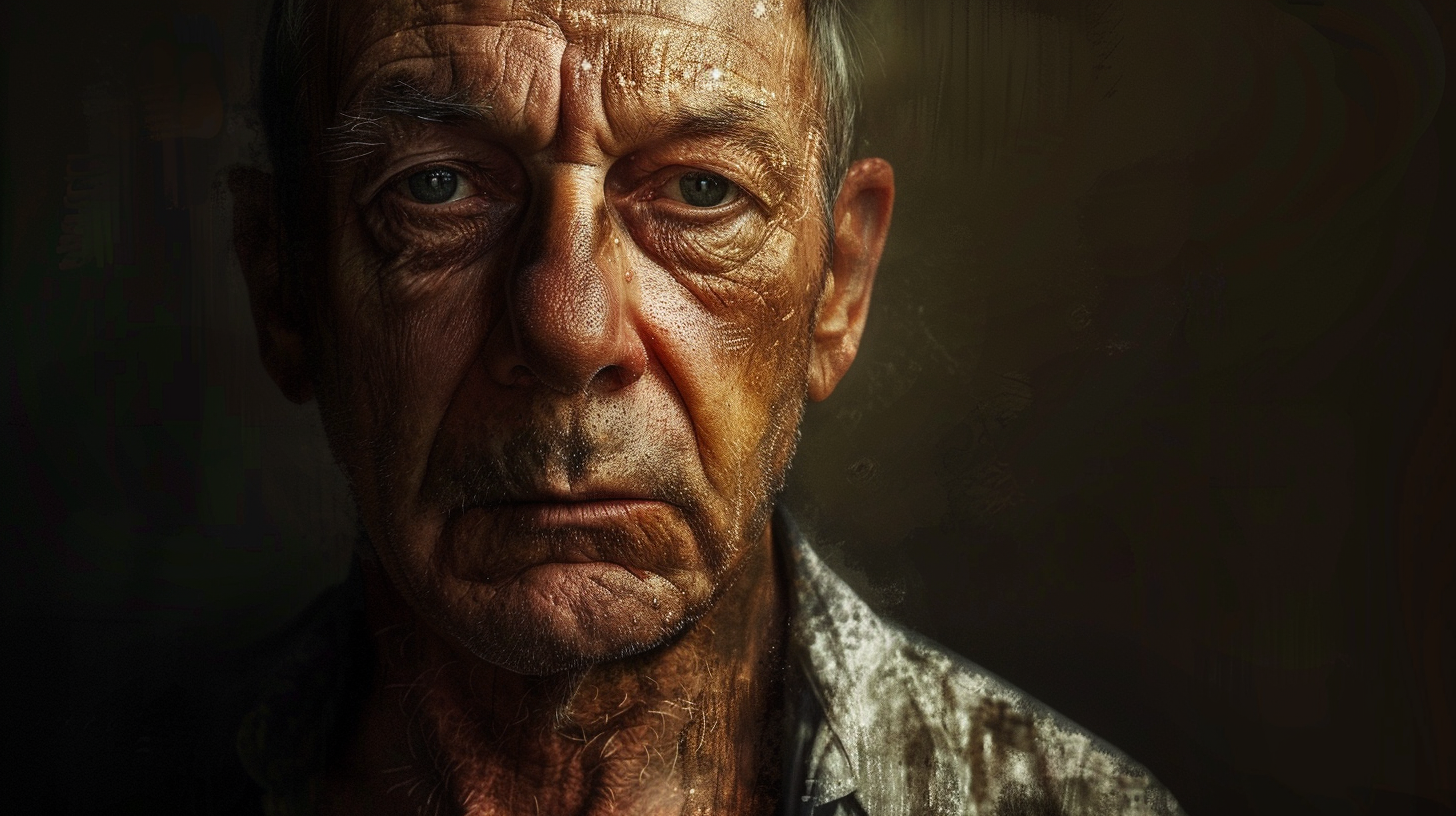 a portrait of an older man in dramatic lighting