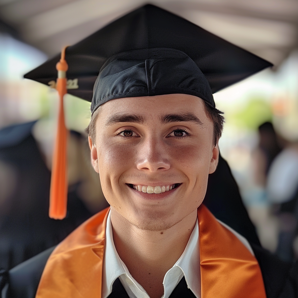 a LinkedIn profile photo of a man in a graduation attire